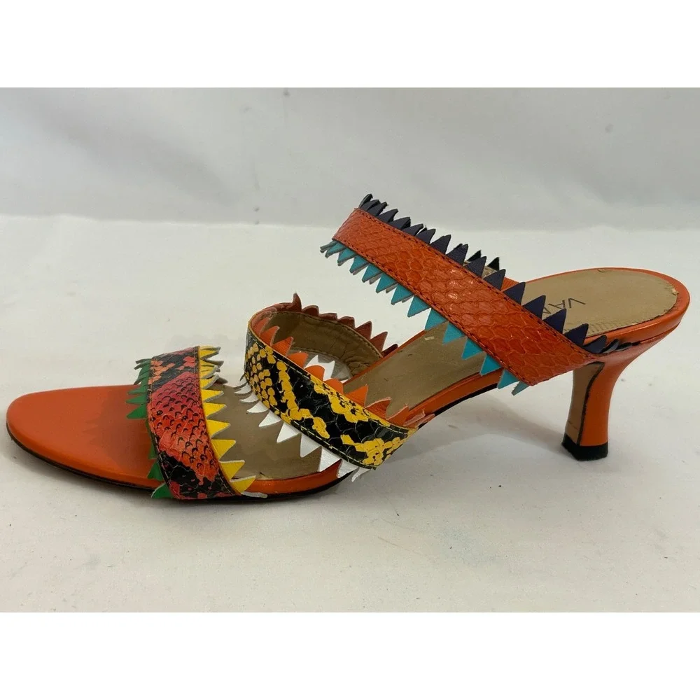 Vaneli Sandals Womens Size 9M Snake Skin Bareback Multi-color Aztec Strappy Heel